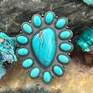 Turquoise high polished high quality southwestern sterling silver statement ring